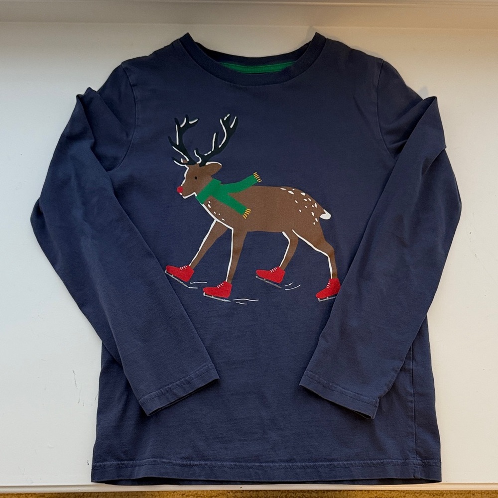 Mini Boden Navy Reindeer Long Sleeve Tee